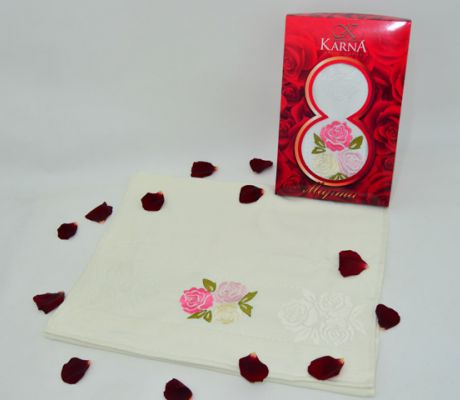 Полотенца | Махровые полотенца | Махровые полотенца Полотенце махровое "8 марта" белое праздничное размер 50x90 с вышивкой розы  Карна
